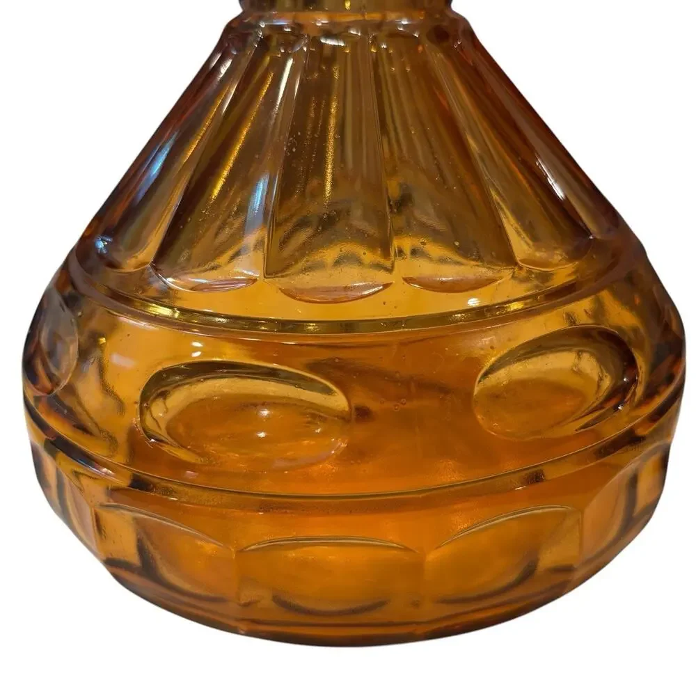 Vintage Empoli Italy Wide Panel Ribbed Glass Decanter & Stopper Amber*